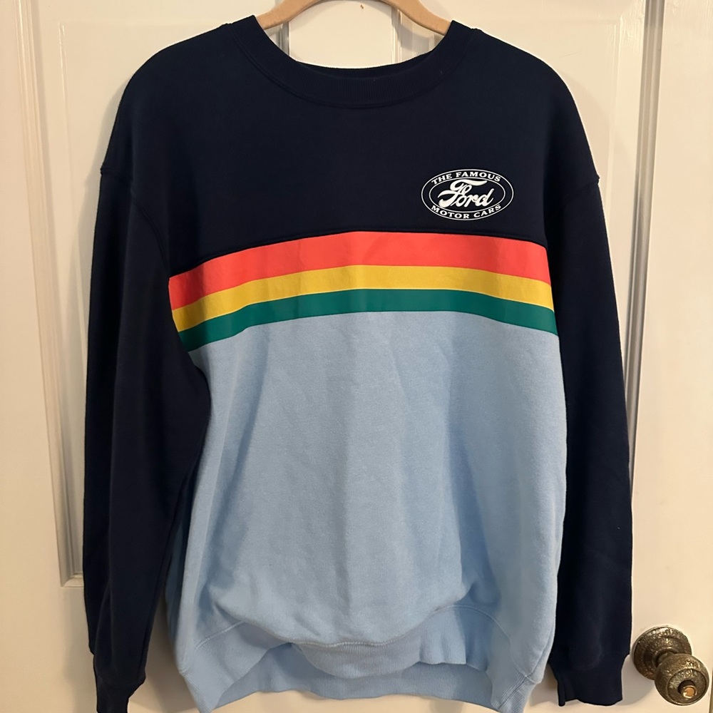 Ford Hybrid Apparel Navy Multicolor Stripe Crewneck Sweater